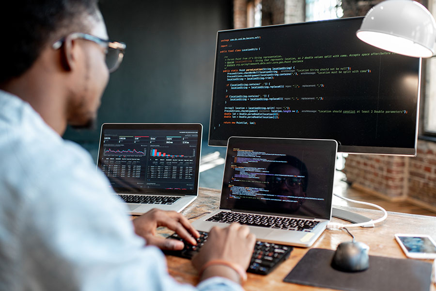 Man writing code