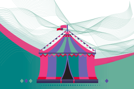 a multicolored carnival tent