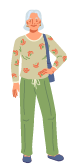 Illustration of a baby boomer with grey hair and carrying a purse