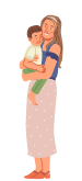 Illustration of a Gen X student, holding a toddler in her arms
