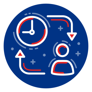 Illustration showing a clock and a person with arrows connecting the two