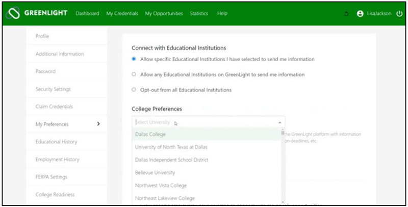 GreenLight College Preferences