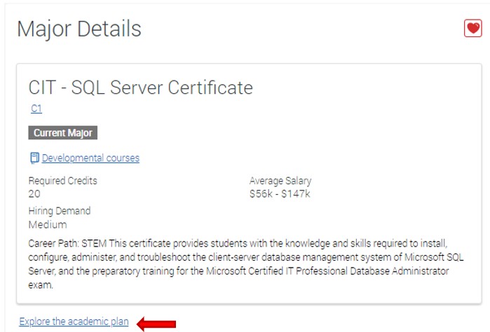 Below the current major box, click the link