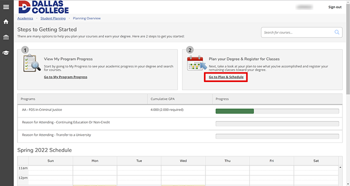 plan & schedule link in student planning