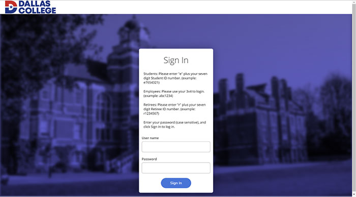 sign in screen