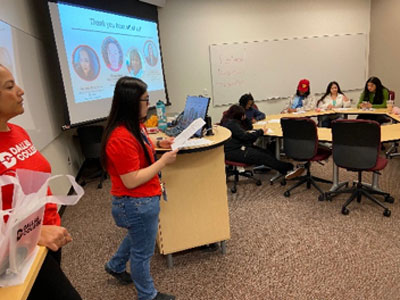 Health promotion coordinators educating students in a classroom at Cedar Valley Campus