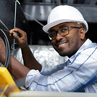 Construction worker smiling