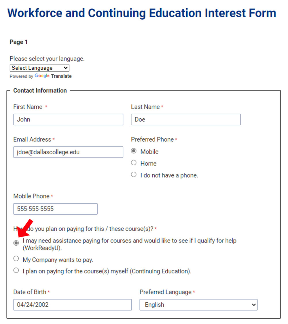Images of the Interest Form