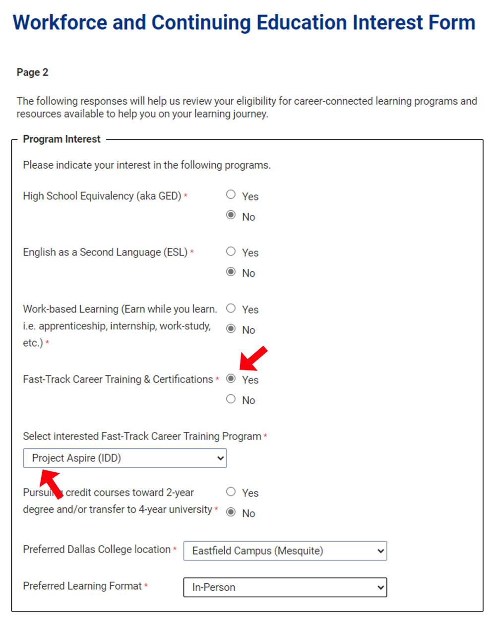 Images of the Interest Form